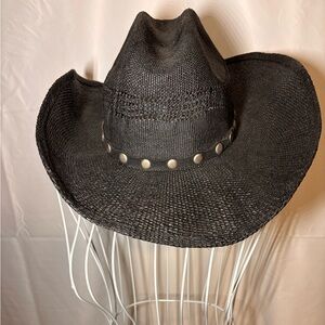 Elegant Black Woven Hat with Studded Band